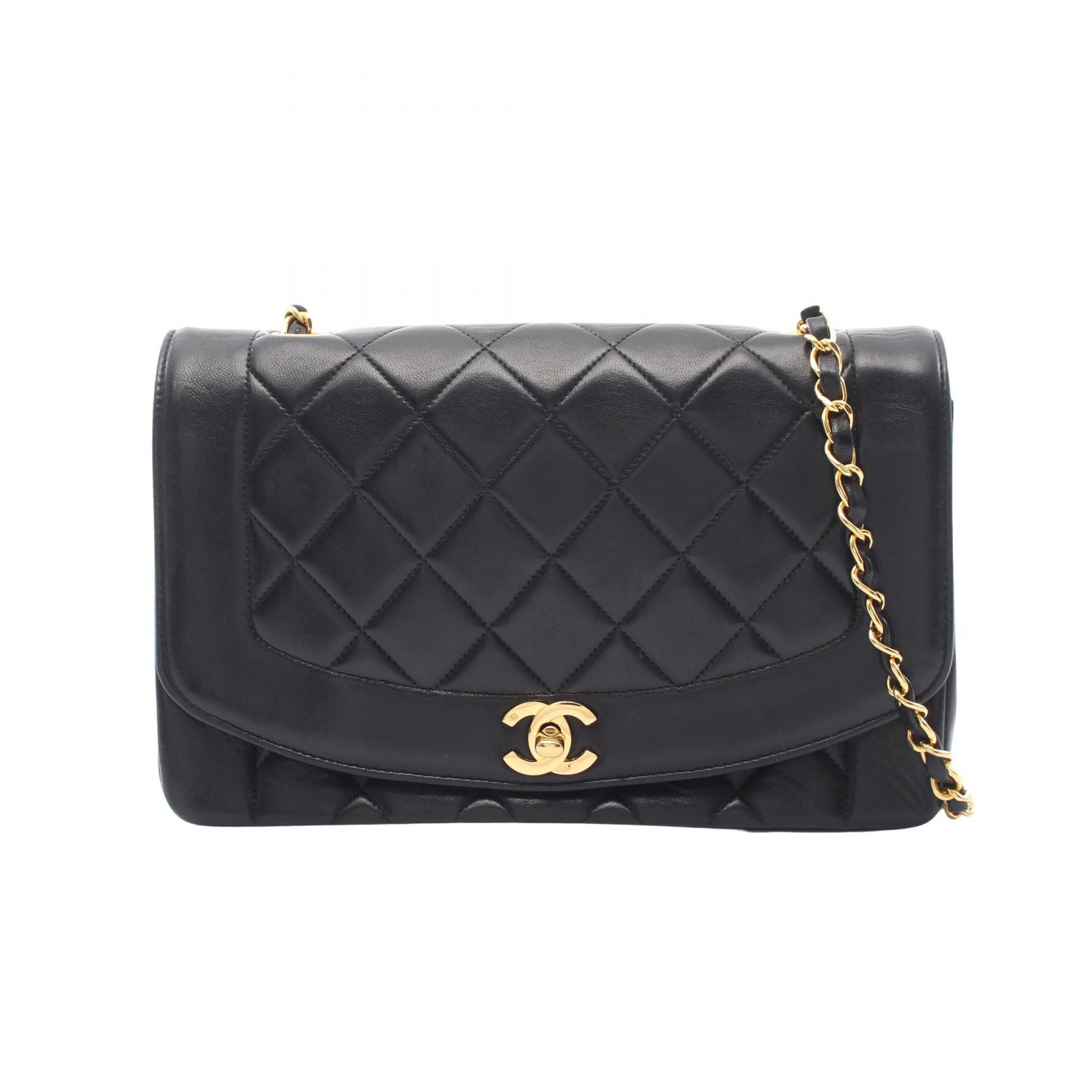シャネル CHANEL マトラッセ ダイアナフラップ ショルダーバッグ バッグ ラムスキン(羊革) レディース ブラック系 A01165 【中古】