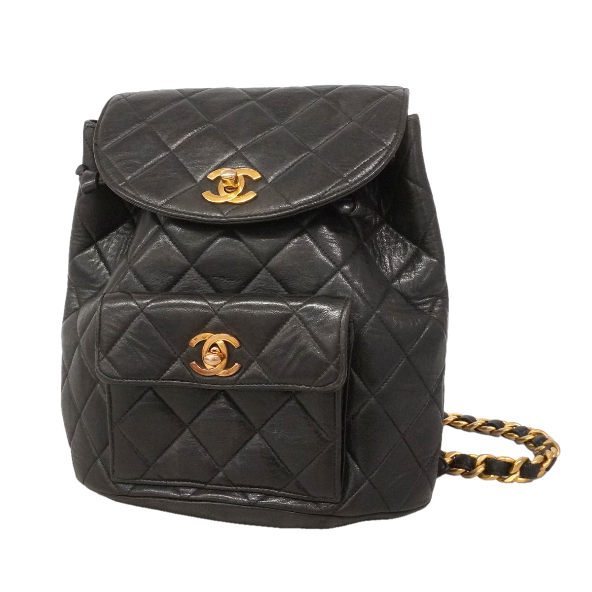 ★最終価格★SALE【6id5986】シャネル リュック・デイパック マトラッセ ラムスキン ブラック ゴールド金具【中古】レディース