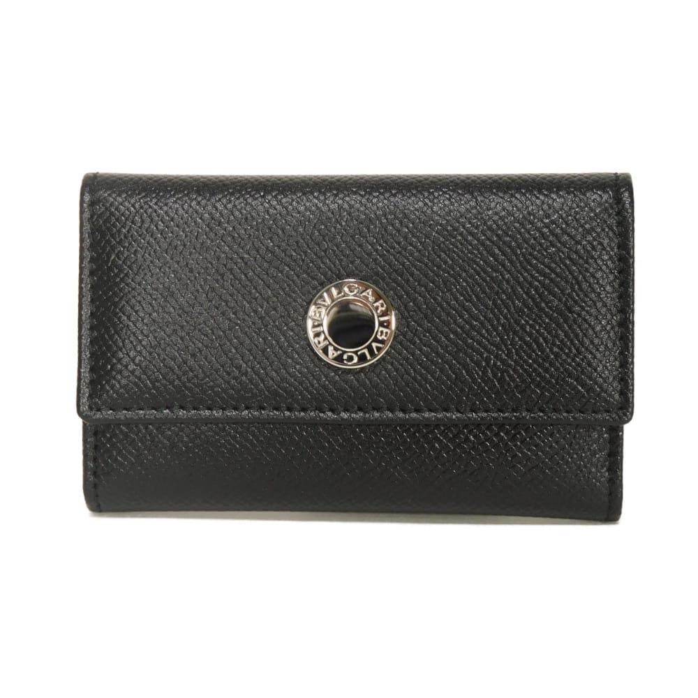 BVLGARI ブルガリ クラシコ キーホルダー ロゴボタン グレイン カーフ シルバー 6連 スナップボタン ロゴ メタル ブラック キーケース 20234