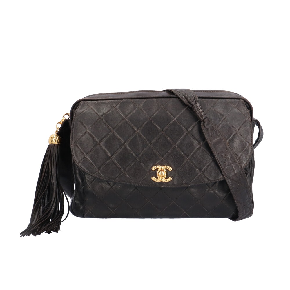 シャネル アウトサイドフラップフリンジ付き マトラッセ ショルダーバッグ レザー ブラック レディース CHANEL 中古