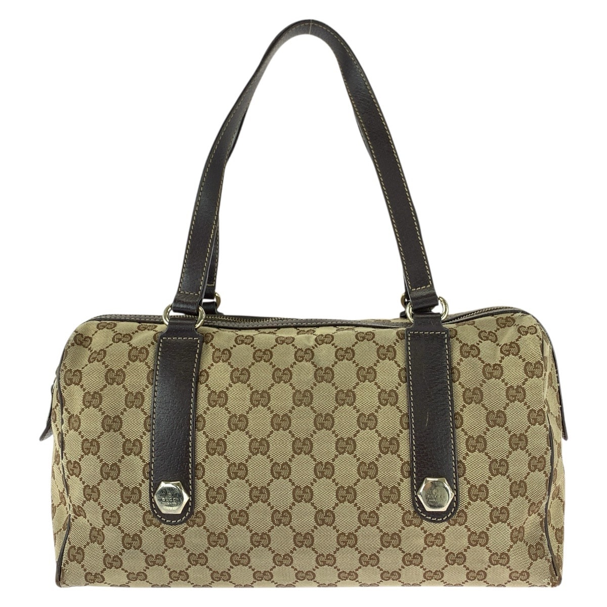 GUCCI グッチ ベージュ ダークブラウン ゴールド金具 GGキャンバス レザー/ ハンドバッグ ミニボストンバッグ 603768 【中古】