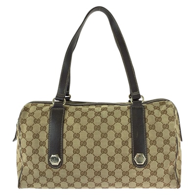 GUCCI グッチ ベージュ ダークブラウン ゴールド金具 GGキャンバス レザー/ ハンドバッグ ミニボストンバッグ 603768 【中古】