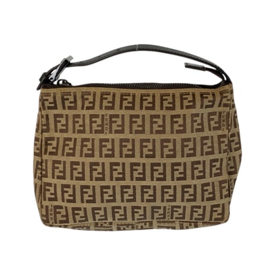美品 FENDI フェンディ ズッキーノ ベージュ ブラウン シルバー金具 キャンバス レザー/ ハンドバッグ 600241 【中古】