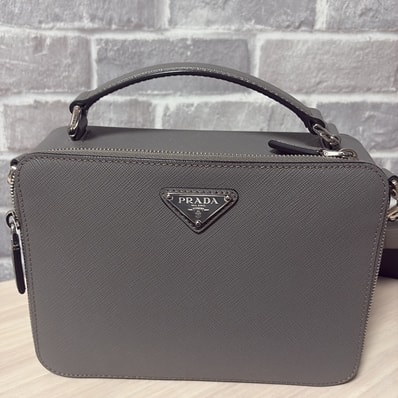 PRADA 2Way Brique Saffiano Leather Shoulder Bag "Gray"
