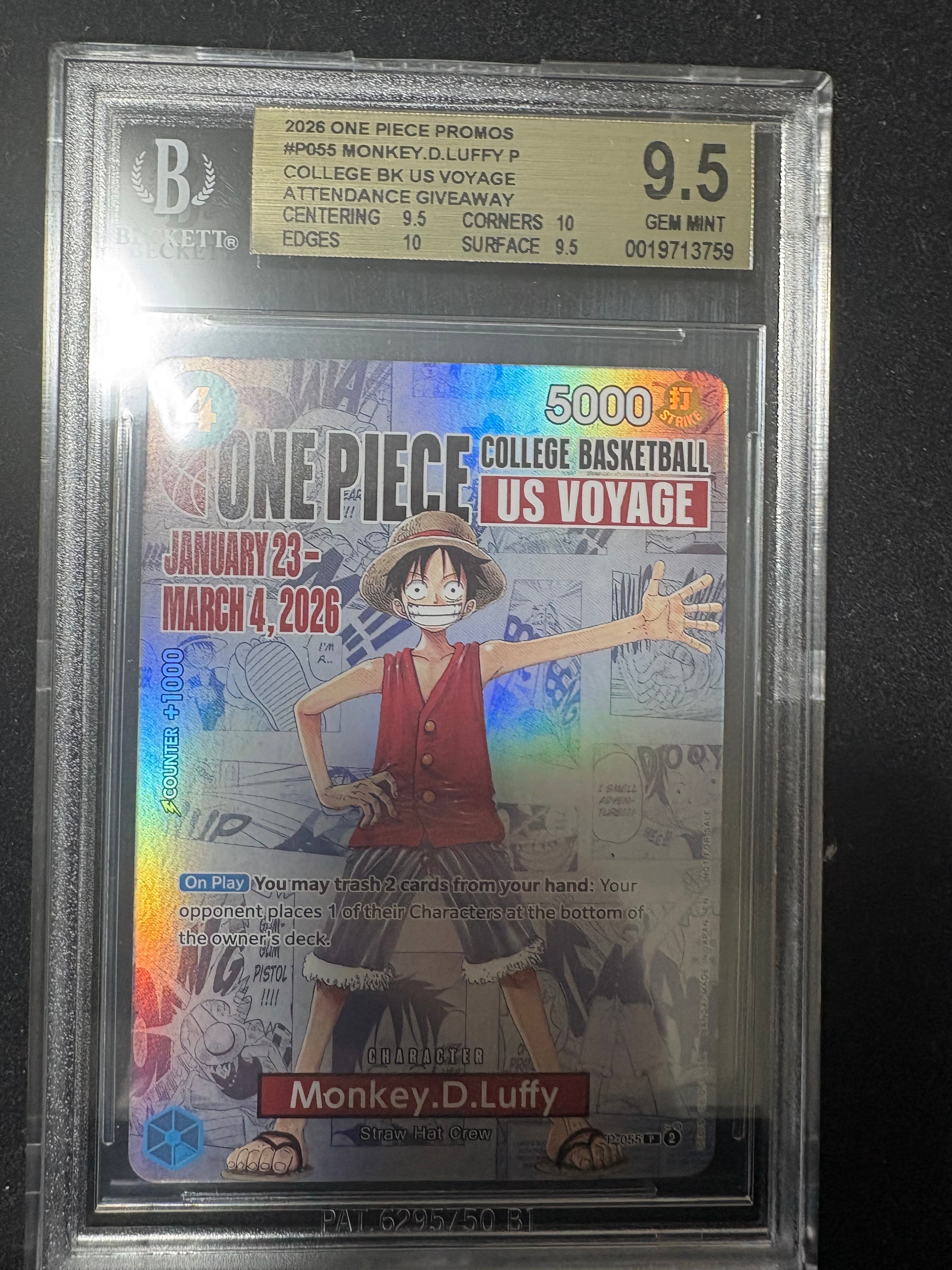 モンキー・D・ルフィ:P (開封済) [P-055]【英語版】(プロモーションカード「ワンピース カレッジ バスケットボール:USボヤージュ」)