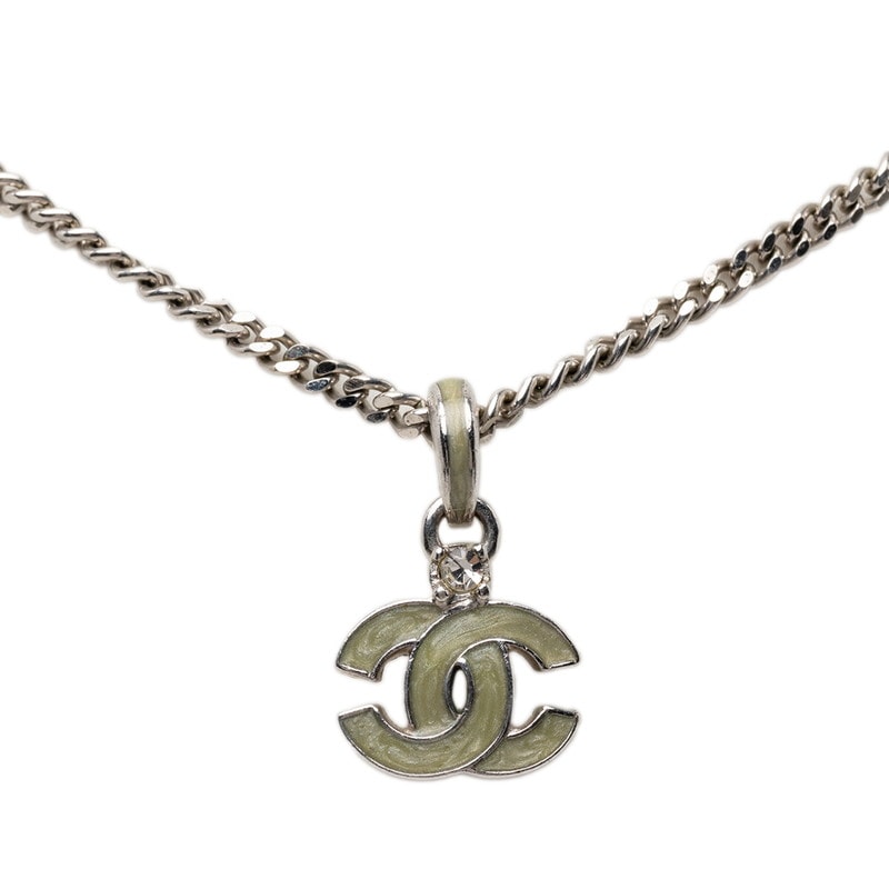 シャネル ココマーク ペンダント ネックレス 04P シルバー グリーン メタル ラインストーン レディース CHANEL 【中古】