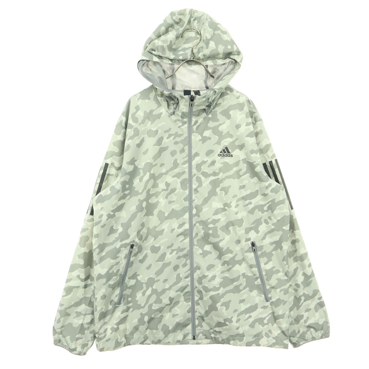 adidas アディダス ワンポイントロゴ 迷彩柄 長袖 ウインドブレーカー O ライトグレー