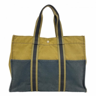 ★SALE【6cc3505-k】エルメス トートバッグ フールトゥGM キャンバス グリーン ブラック シルバー金具【中古】メンズ レディース ユニセックス