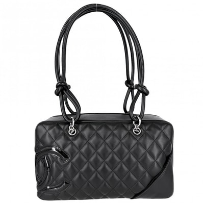 CHANEL シャネル ハンドバッグ カンボンライン ボーリングバッグ マトラッセ ココマーク 肩掛け レザー ブラック 黒 シルバー金具 レディース【中古品】