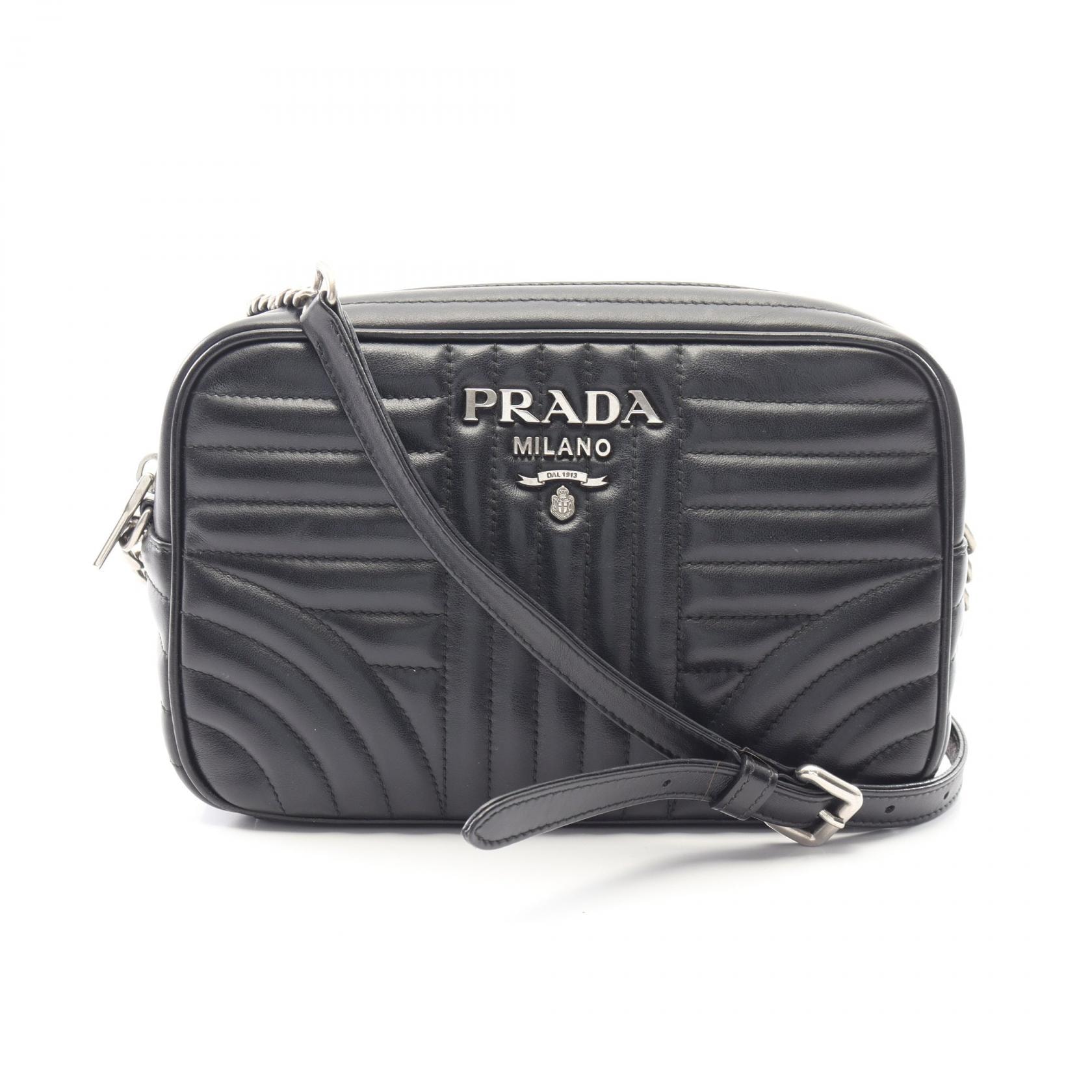 プラダ PRADA ダイアグラム ショルダーバッグ バッグ レザー レディース ブラック系 1BH083 【中古】