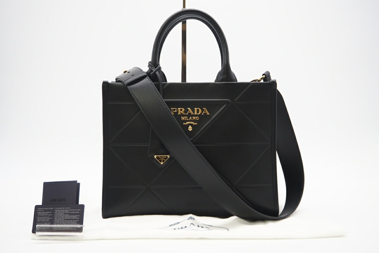 極美品 PRADA プラダ メタルロゴ シンボルトップステッチ スモールバッグ 1BA379 2wayショルダーバッグ ブラック レザー レディース
