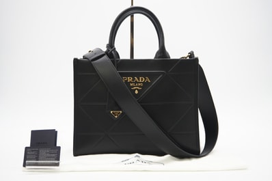 極美品 PRADA プラダ メタルロゴ シンボルトップステッチ スモールバッグ 1BA379 2wayショルダーバッグ ブラック レザー レディース
