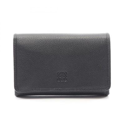 ロエベ LOEWE アナグラム 二つ折り財布 財布 レザー レディース ブラック系 【中古】