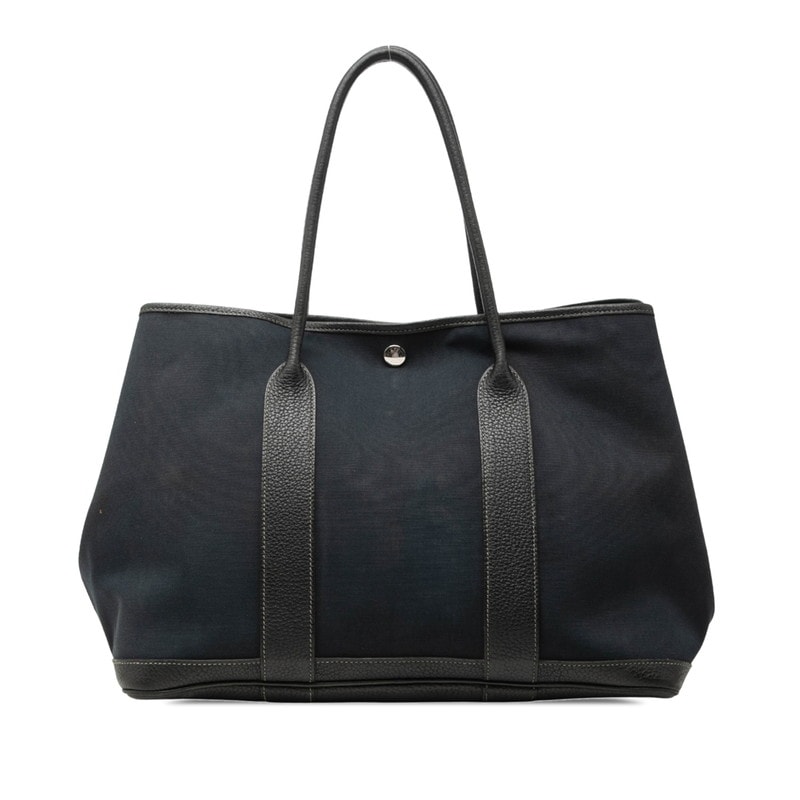 エルメス ガーデンパーティPM トートバッグ ネイビー ブラック シルバー金具 トワルオフィシエ ネゴンダ レディース HERMES 中古