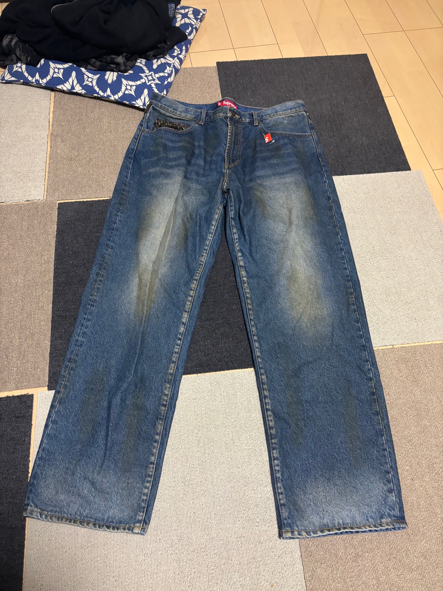 Supreme Leopard Faux Fur Loose Fit Jean "Washed Indigo"