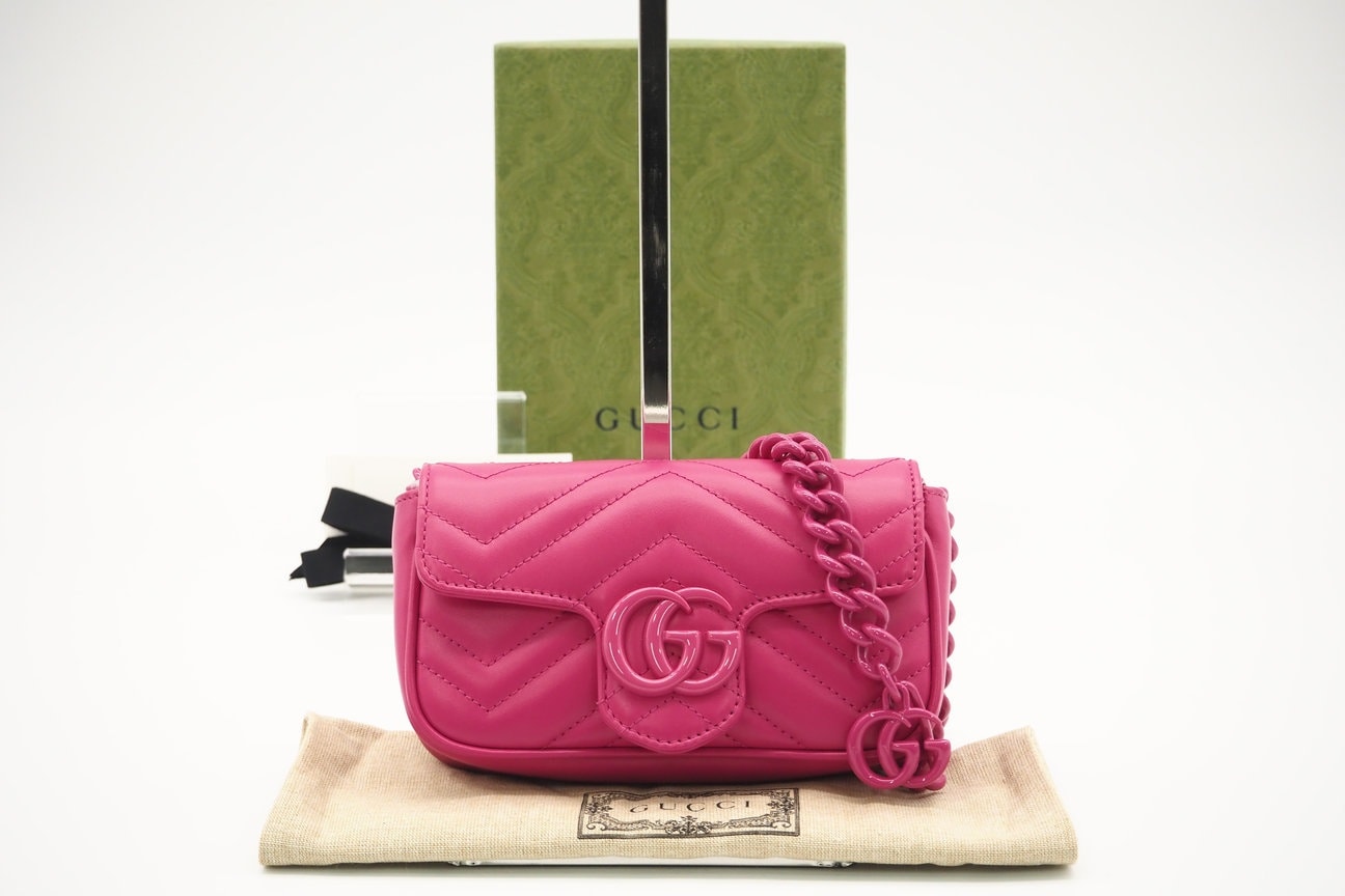 極美品 GUCCI グッチ GGマーモント レザー チェーンショルダーバッグ 699757 ショルダーバッグ ピンク レザー レディース