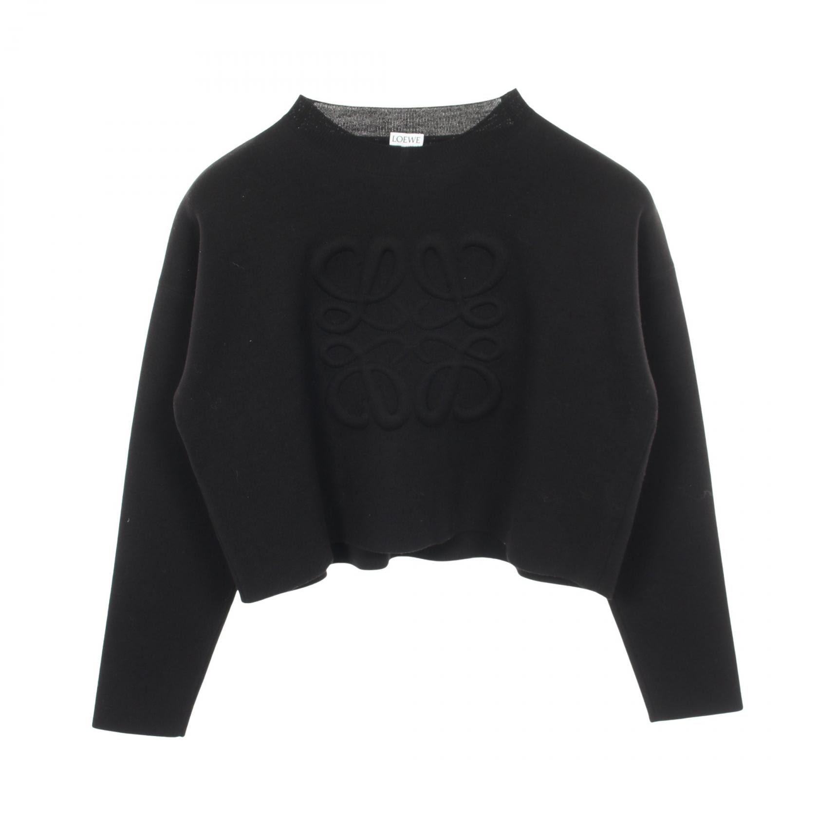 ロエベ LOEWE アナグラム クロップド ニット 衣料品 トップス ウール レディース ブラック系 【中古】
