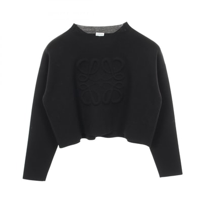 ロエベ LOEWE アナグラム クロップド ニット 衣料品 トップス ウール レディース ブラック系 【中古】