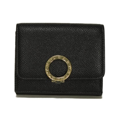 BVLGARI ブルガリ BBロゴ クリップ コンパクト ウォレット 札入れ カードケース コインケース RFID ICチップ グレイン カーフ ゴールド ロゴ リング ブラック 三つ折り財布 288648