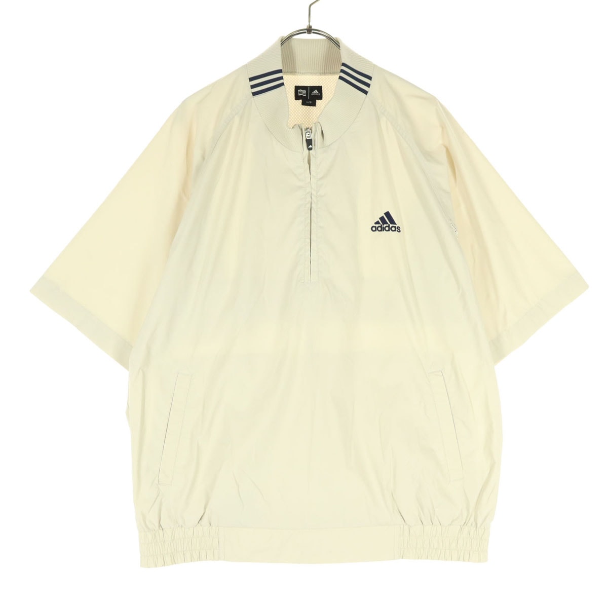 adidas アディダス ワンポイントロゴ 半袖 ハーフジップ プルオーバー ナイロンジャケット L ベージュ