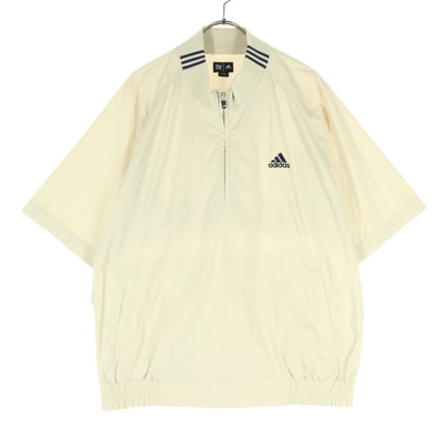 adidas アディダス ワンポイントロゴ 半袖 ハーフジップ プルオーバー ナイロンジャケット L ベージュ