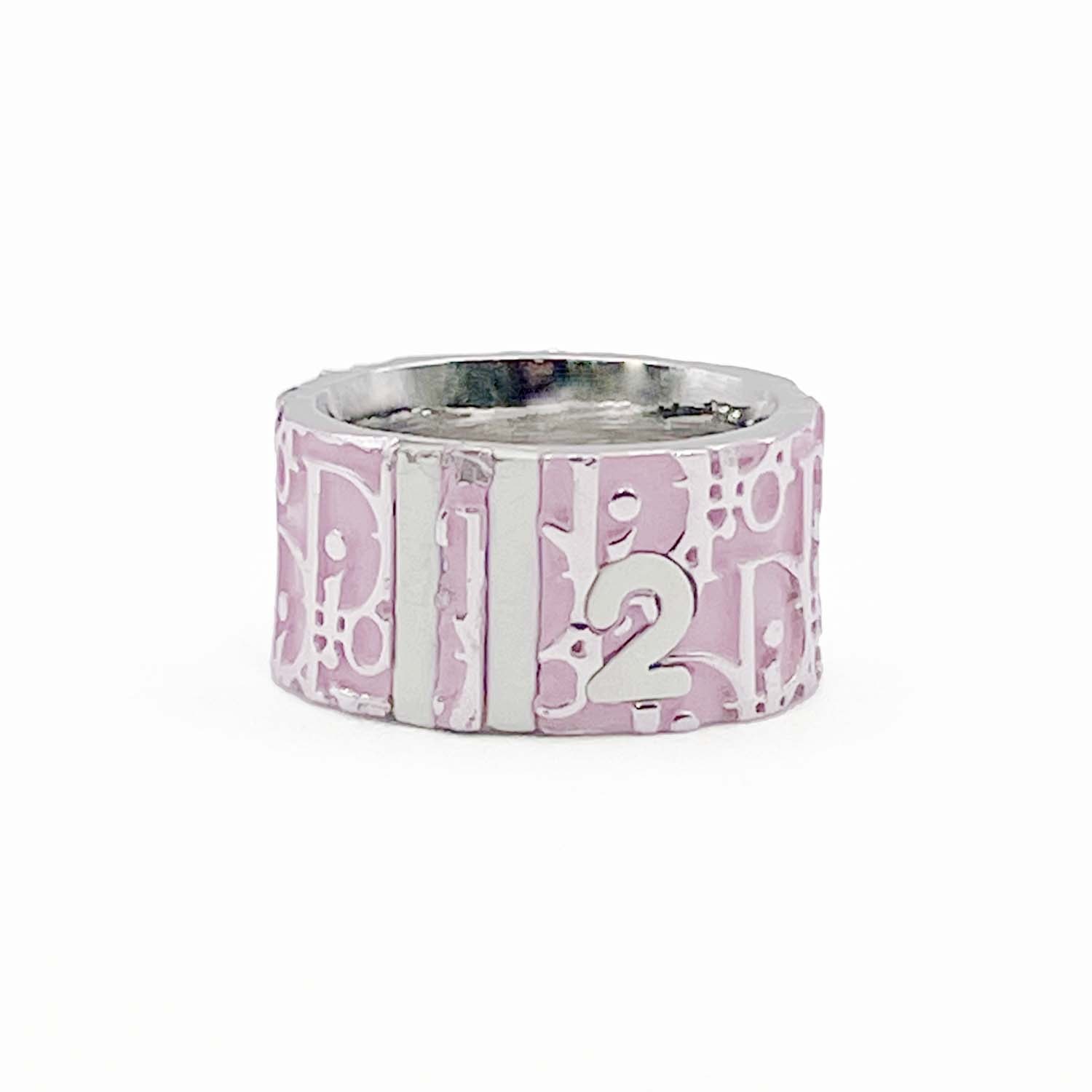 Dior ディオール ロゴ トロッター ナンバー2 リング・指輪 Y2K オブリーク メタル 11.5号 ピンク レディース 【中古】
