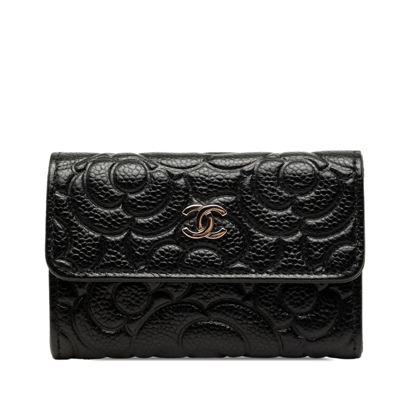 シャネル ココマーク カメリア カードケース 名刺入れ ブラック キャビアスキン レディース CHANEL 中古