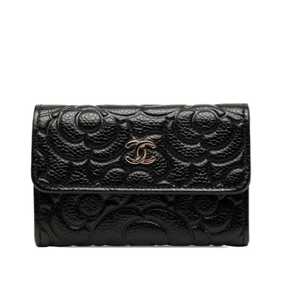 シャネル ココマーク カメリア カードケース 名刺入れ ブラック キャビアスキン レディース CHANEL 中古