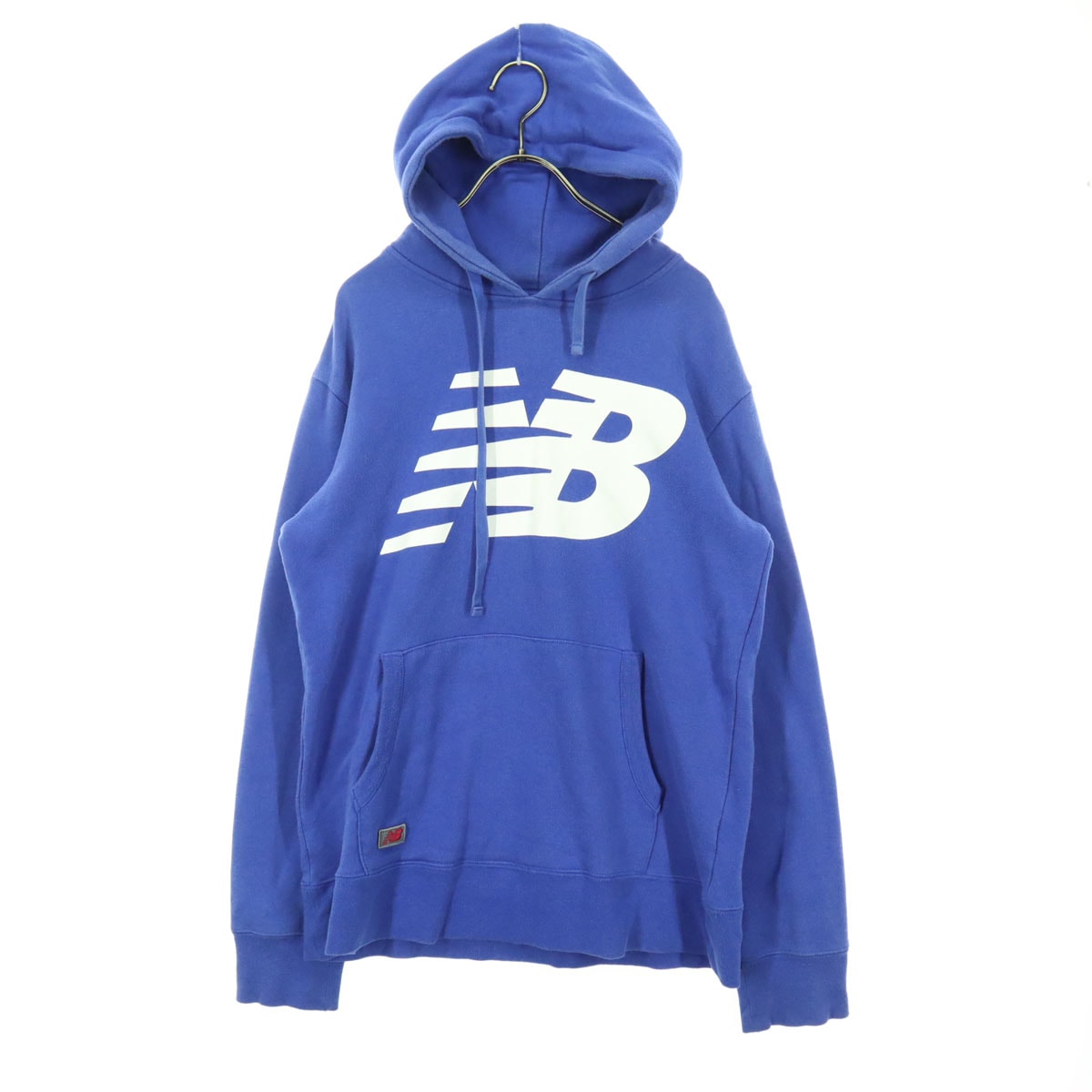 NEW BALANCE ニューバランス ロゴプリント 長袖 スウェットパーカー L ブルー系