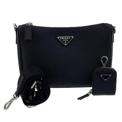 PRADA プラダ トライアングルロゴ サフィアーノレザー ショルダーバッグ 2VH113 レザー ブラック レディース【中古】