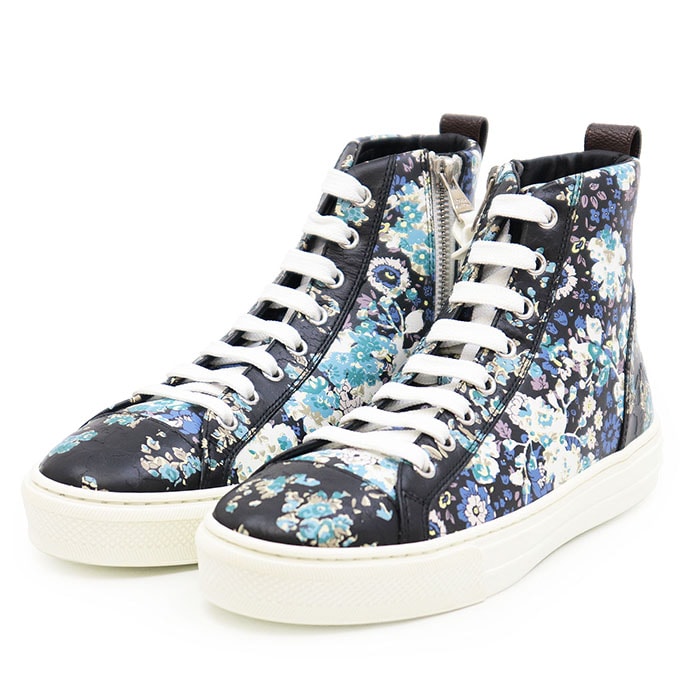 新品同様 ルイ・ヴィトン ハイカット フローラルプリント&エンボス モノグラムフラワー 花柄 スニーカー レディース ブラック系 36 LOUIS VUITTON