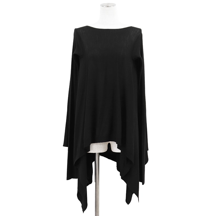 【SALE】Rick Owens リックオウエンス ニットポンチョ サイズ M レディース ハイゲージ アシンメトリー ボートネック プルオーバー ロングスリーブ 長袖 無地 ウール100% トップス ブラック 黒 イタリア製