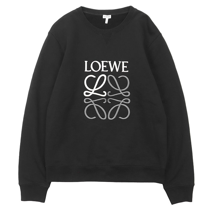 LOEWE ロエベ スウェットシャツ サイズ L メンズ シグネチャー ロゴ アナグラム エンブロイダリー 刺繍 Vガゼット トレーナー プルオーバー ロングスリーブ 長袖 トップス ブラック 黒 ポルトガル製