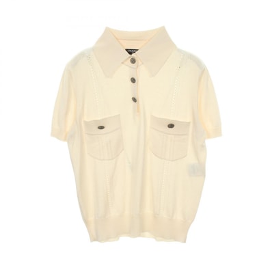 シャネル CHANEL COCO CUBA ロゴボタン ニット ポロシャツ 衣料品 トップス シルク レディース アイボリー系 P55702K07302 【中古】
