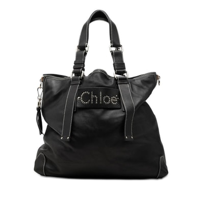 クロエ ロゴ スタッズ トートバッグ ハンドバッグ ブラック レザー レディース Chloe 【中古】