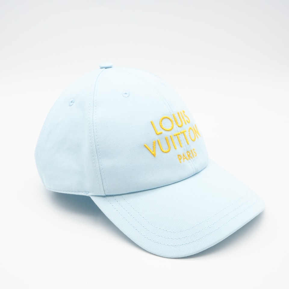 美品 LOUIS VUITTON ルイ・ヴィトン コットン キャップ マイ LV パリ ブルークレール M M7590M キャップ ライトブルー イエロー コットン メンズ