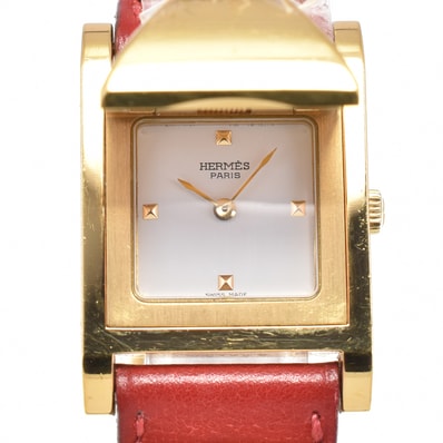 値下 エルメス HERMES メドール GP/レザー クォーツ レディース 良品 P#146174