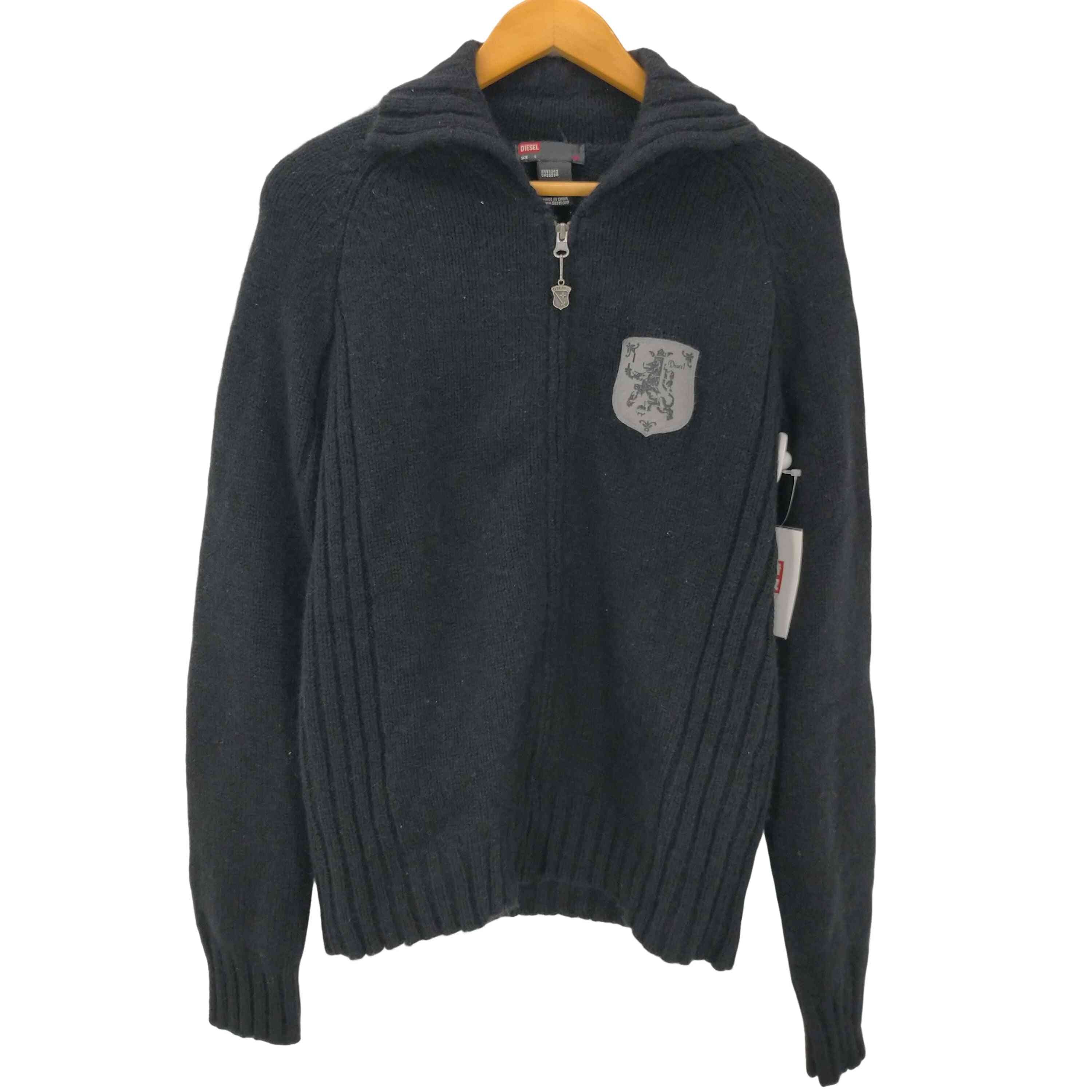 90-00S OLD パンドラ期 ロゴ エンブレム ローゲージ リブ編み 襟付き ドライバーズ ポロ ニット セーター Y2K【1141982862282】