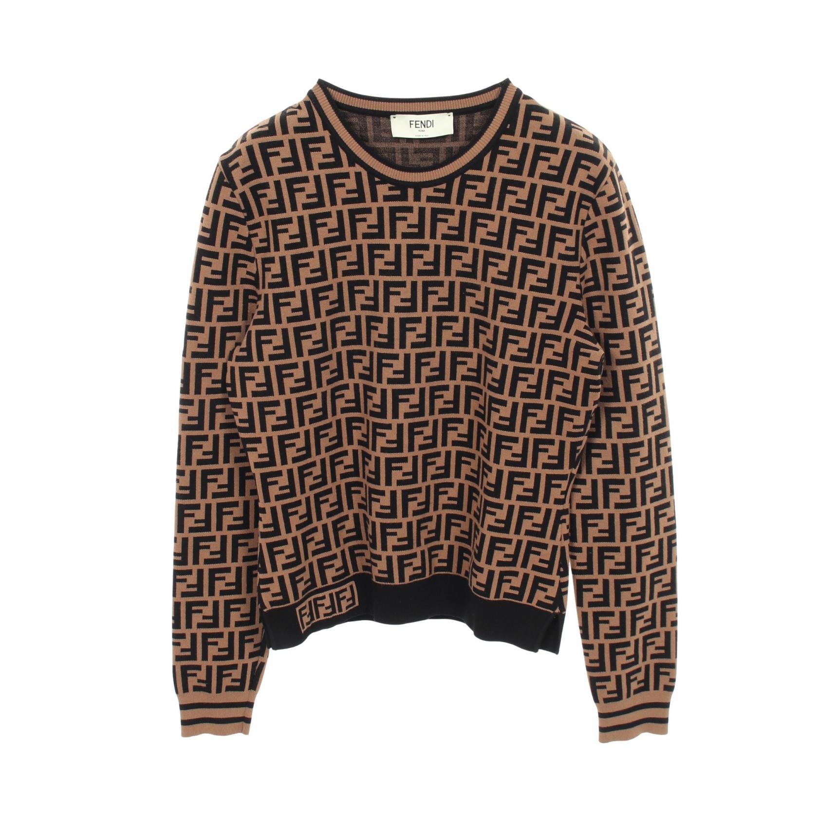 フェンディ FENDI ズッカ クルーネック 長袖 ニット 衣料品 トップス レーヨン レディース ブラウン系 / ブラック系 【中古】