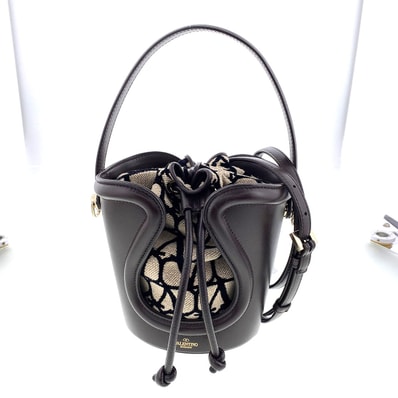 VALENTINO ヴァレンティノ トワル イコノグラフ バケットバッグ ショルダーバッグ ゴートスキン ブラウン ベージュ レディース【中古】