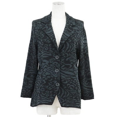 SALE【美品】Salvatore Ferragamo サルヴァトーレフェラガモ ニットジャケット サイズ L レディース アニマル柄 ジャガード 3B アウター チャコール系 ブラック イタリア製