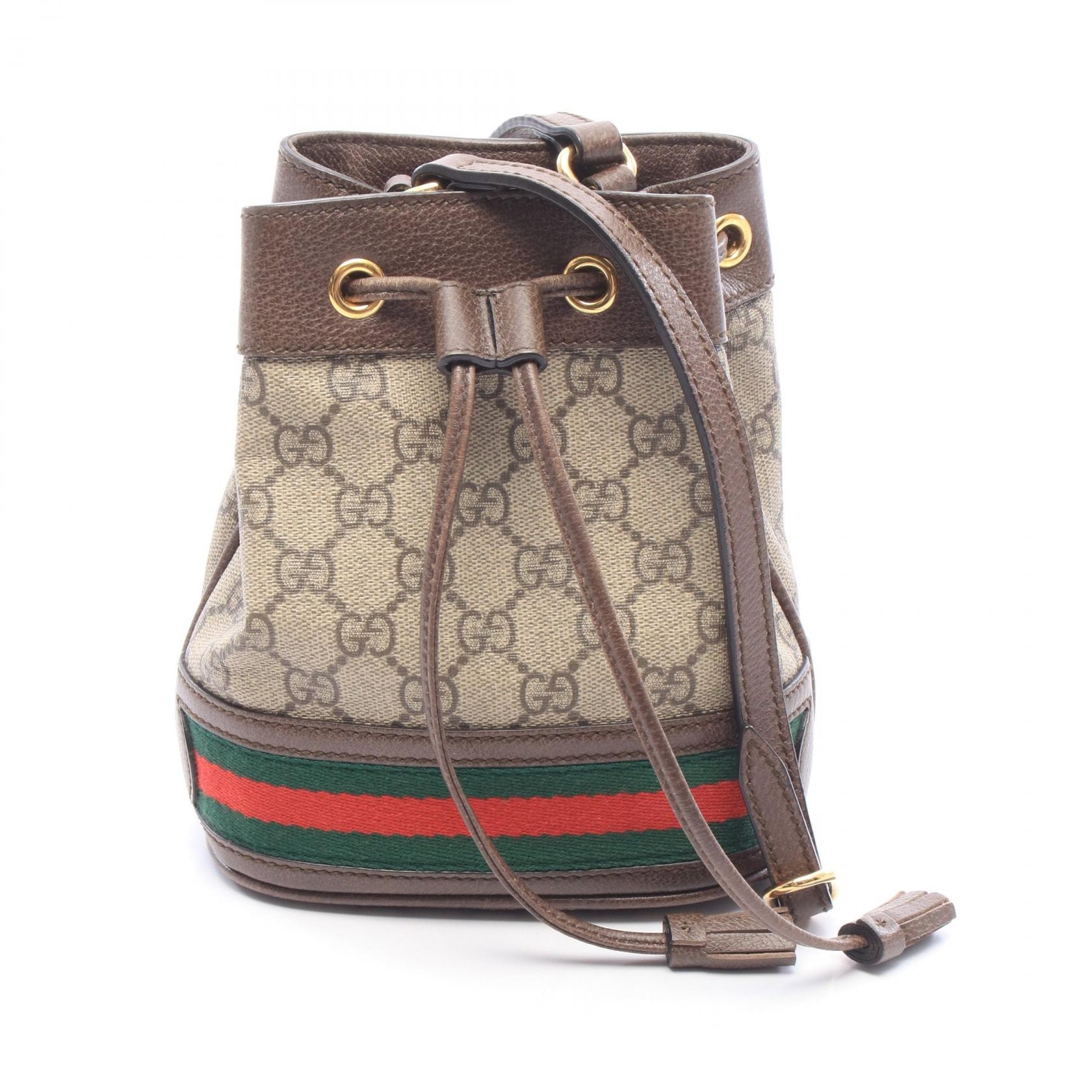 グッチ GUCCI オフィディア ミニ バケットバッグ GGスプリーム ショルダーバッグ バッグ PVCコーティングキャンバス レザー レディース ベージュ系 / ブラウン系 / マルチカラー 550620 【中古】