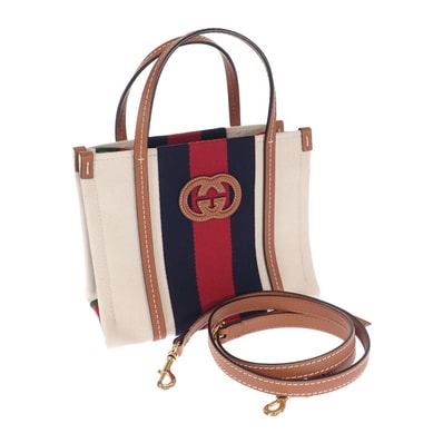 グッチ GUCCI インターロッキングG ミニトートバッグ 727735 2WAYバッグ ショルダーバッグ キャンバス レザー アイボリー ゴールド金具 レディース【中古】【Aランク】