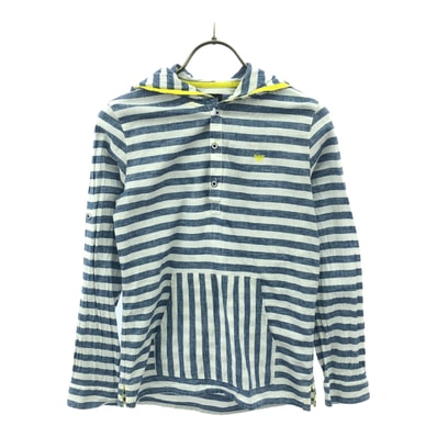 ARMANI JUNIOR アルマーニジュニア ボーダー ロゴ刺繍 長袖 パーカー 10A ブルー×ホワイト