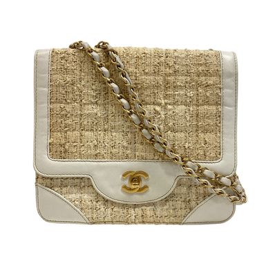 シャネル CHANEL ショルダーバッグ ココマーク ツイード Wチェーンショルダー ホワイト