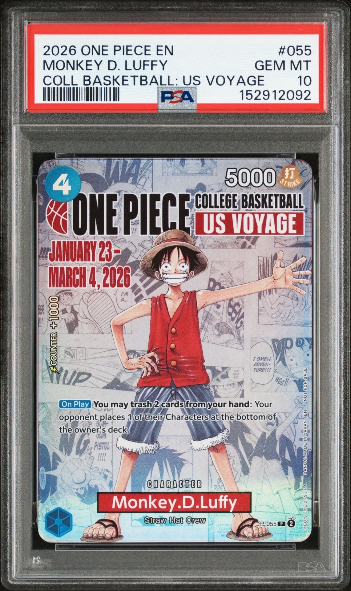 モンキー・D・ルフィ:P (開封済) [P-055]【英語版】(プロモーションカード「ワンピース カレッジ バスケットボール:USボヤージュ」)