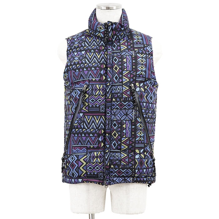 SALE【美品】NANGA ナンガ ダウンベスト URBAN RESEARCH DOORS 別注 サイズ 38 メンズ ジオメトリック 総柄 ハイネック ジップアップ ナイロン100% アウター マルチカラー 日本製