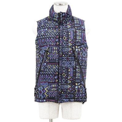 SALE【美品】NANGA ナンガ ダウンベスト URBAN RESEARCH DOORS 別注 サイズ 38 メンズ ジオメトリック 総柄 ハイネック ジップアップ ナイロン100% アウター マルチカラー 日本製