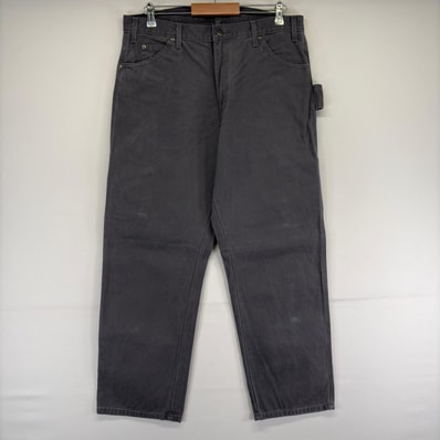 古着 ディッキーズ Dickies ダック パンツ ペインター ワーク 作業着 ジッパーフライ ワンポイントロゴ w36 L30 グレー メンズ