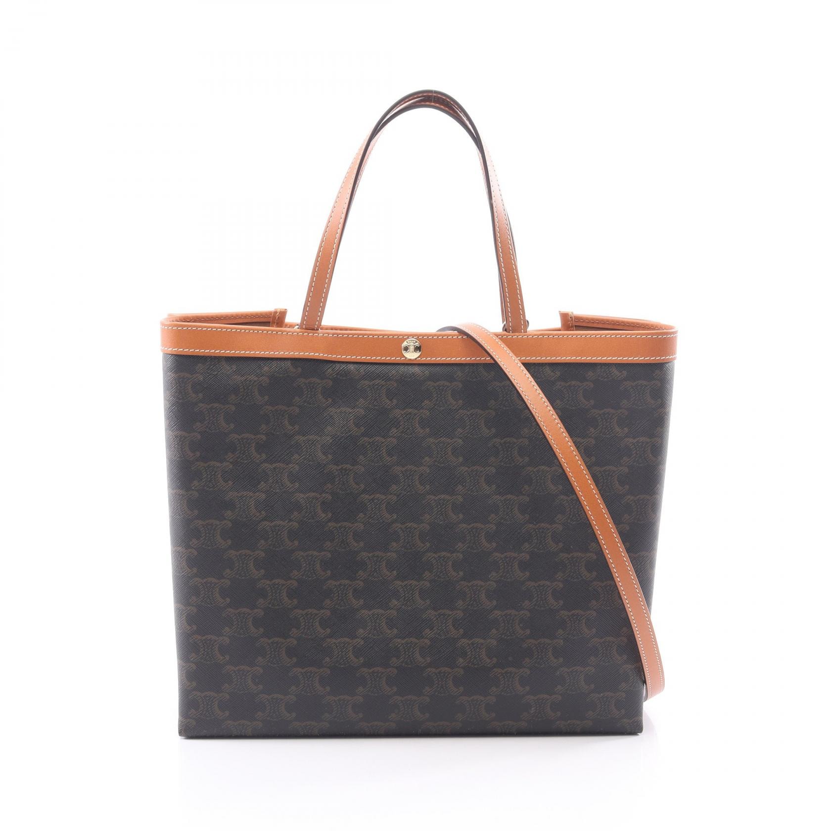 セリーヌ CELINE スモール スクエア カバ トリオンフ 2WAY トートバッグ バッグ PVCコーティングキャンバス レザー レディース ブラック系 / ブラウン系 L10872O9003MI 【新品】